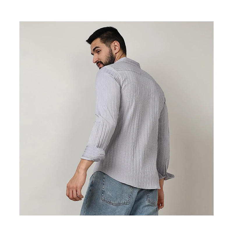 Men's Moon Grey Self-Design Striped Shirt