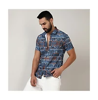 Campus Sutra Men's Icy Blue Artistic Bohemian Shirt