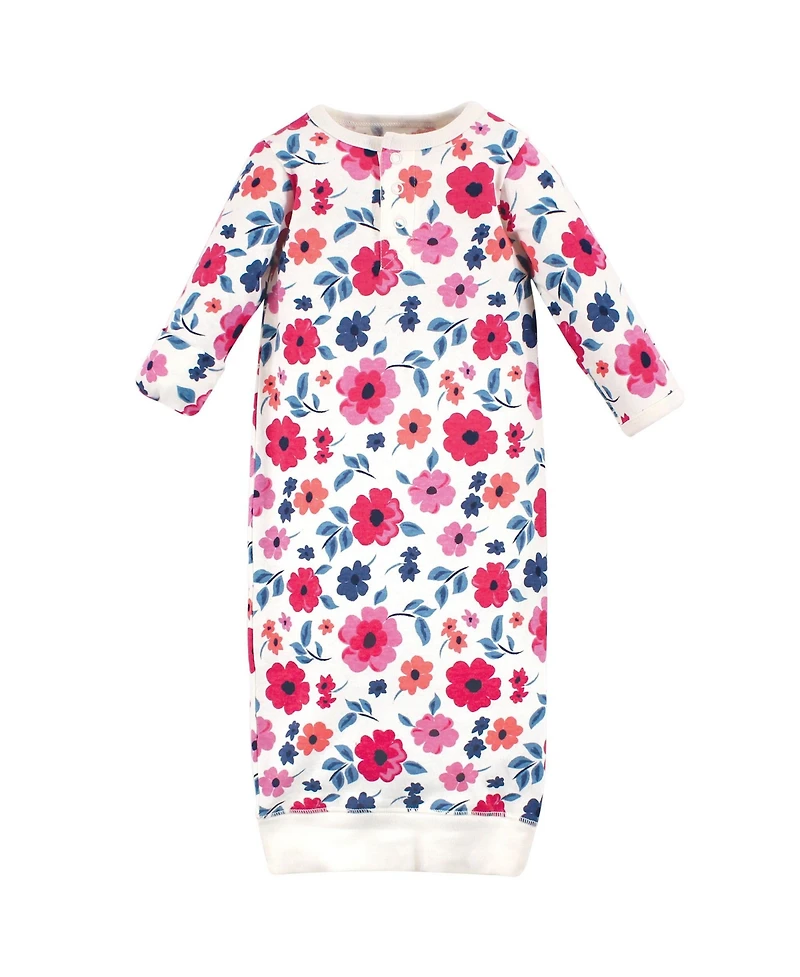Touched by Nature Baby Girls Organic Cotton Henley Long-Sleeve Gowns 3pk, Garden Floral, Preemie