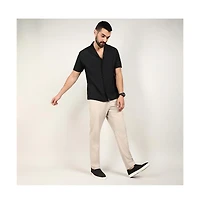 Men's Charcoal Black Self-Design Striped Shirt