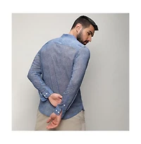 Campus Sutra Men's Prussian Blue Gauzy Heathered Shirt