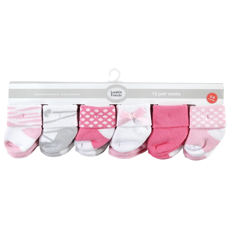 Luvable Friends Baby Girls Newborn Terry Socks