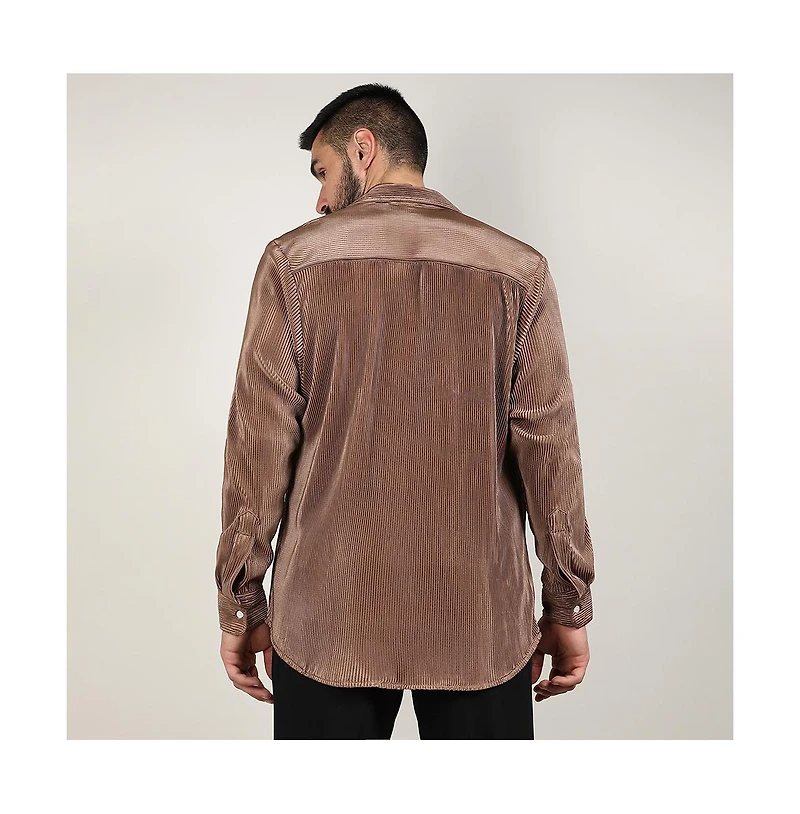 Men's Mocha Brown Pleat-Creased Shirt