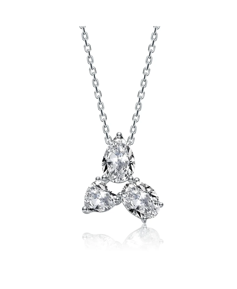 Sterling Silver Cubic Zirconia Mixed-Cut Trio Cluster Pendant Necklace