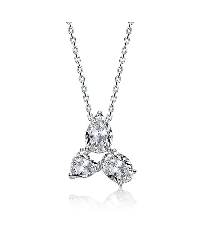 Sterling Silver Cubic Zirconia Mixed-Cut Trio Cluster Pendant Necklace