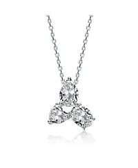 Sterling Silver Cubic Zirconia Mixed-Cut Trio Cluster Pendant Necklace