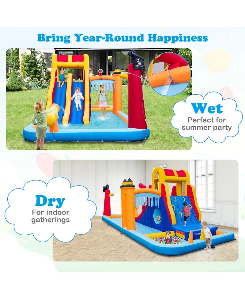 Skonyon 6-In-1 Inflatable Water Slide with Dual Slides Climbing Wall and Cave Crawling Game with 950W Blower