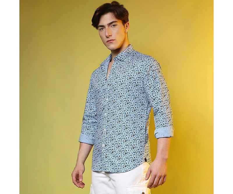 Men's Prussian Blue Micro Floral Shirt