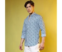Men's Prussian Blue Micro Floral Shirt