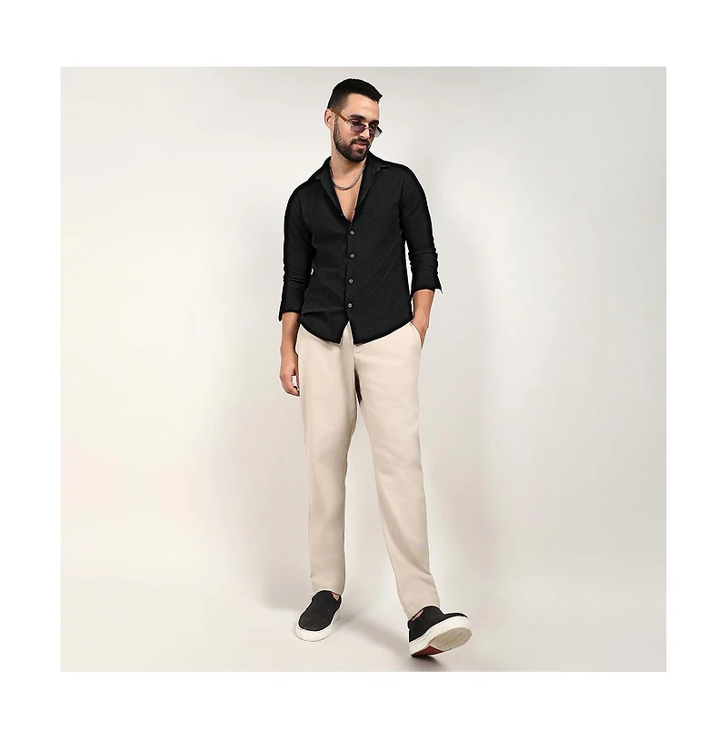 Campus Sutra Men's Midnight Black Embossed Micro Check Shirt