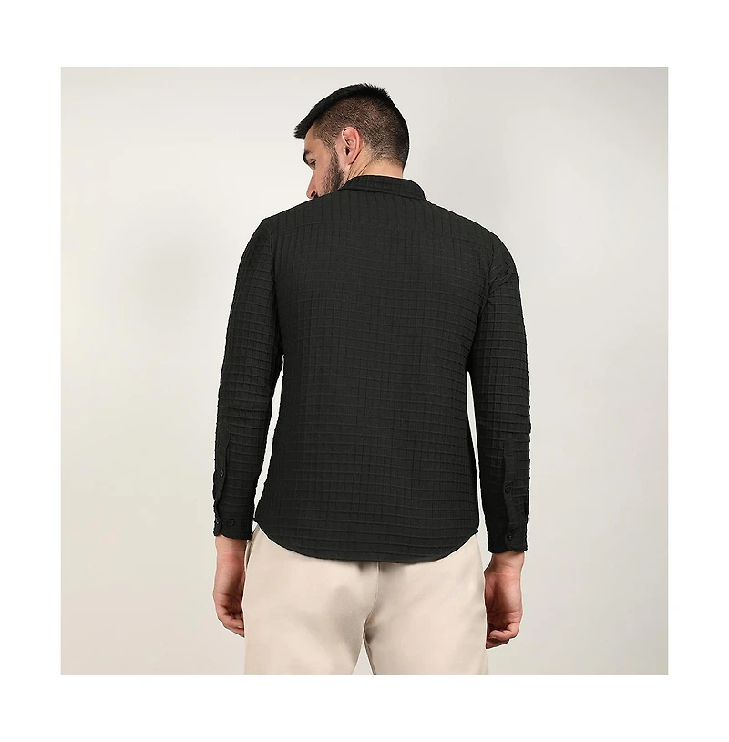 Men's Midnight Black Embossed Graph Check Shirt