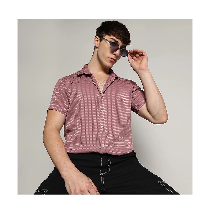 Men's Nude Pink Self-Design Block Shirt