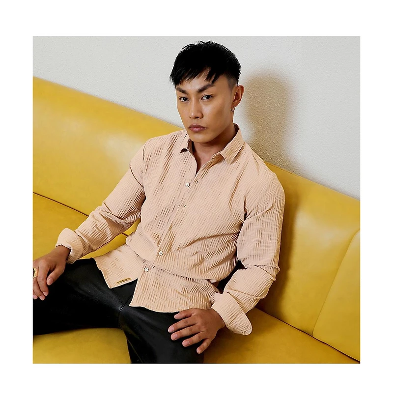 Men's Beige Self-Design Intertwine Shirt
