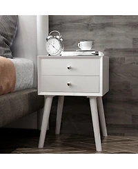 Sugift Mid-Century Wooden Multipurpose End Table with 2 Storage Drawers