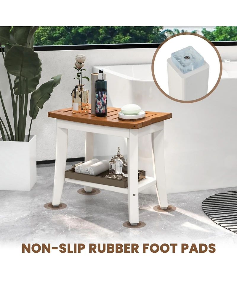 Sugift 2-Tier Hdpe Waterproof Shower Bench with Storage Shelf