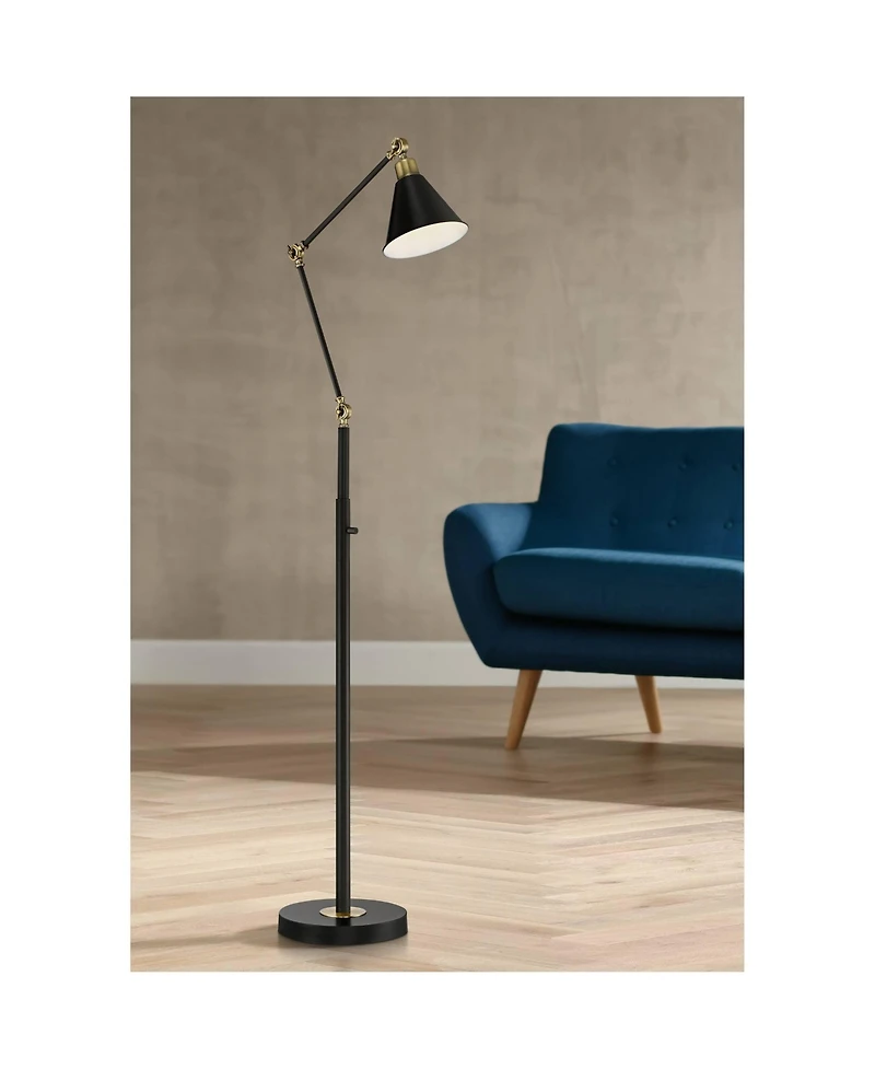 360 Lighting Wray Mid Century Modern Pharmacy Floor Lamp 61" Tall Flat Black Warm Brass Adjustable Swivel Head for Living Room Reading Bedroom Ho