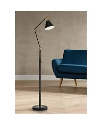 360 Lighting Wray Mid Century Modern Pharmacy Floor Lamp 61" Tall Flat Black Warm Brass Adjustable Swivel Head for Living Room Reading Bedroom Ho