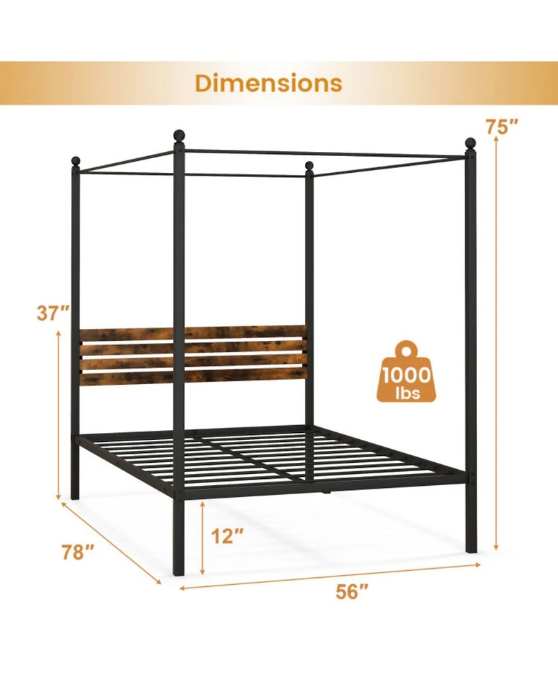 Sugift Twin Canopy Bed Frame with Under Bed Storage