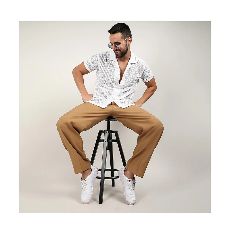 Men's Chalk White Floral Embroidered Shirt
