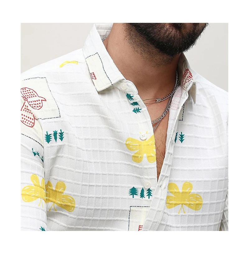 Campus Sutra Men's Chalk White Butterfly Pine Shirt