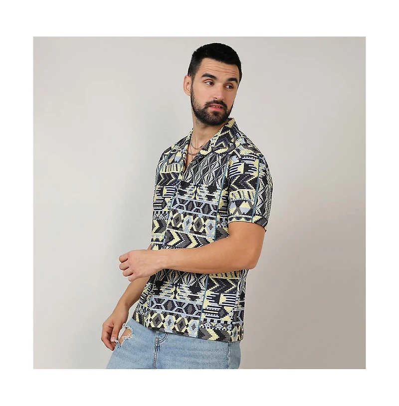 Men's Sky Blue & Lemon Yellow Bohemian Shirt