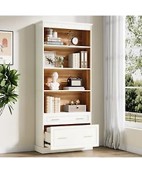 Tribesigns 5-Shelf Bookcase with Drawers, 72" Tall White Bookshelf, Modern Free-Standing Wood Bookcase, Large Open Display Storage Book Shelf for Livi
