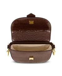 Crocodile Embossed Leather Gold Hardware Saddle Bag