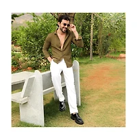 Campus Sutra Men's Olive Green Self-Design Striped Shirt