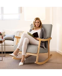 Givimo Upholstered Rocking Chair with Pillow and Rubber Wood Frame