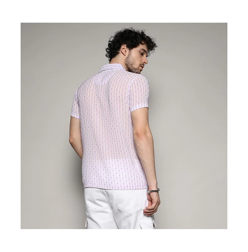 Men's White & Lavender Balanced Striped Shirt
