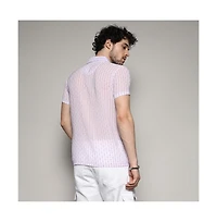 Men's White & Lavender Balanced Striped Shirt