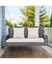 Sugift 2-Person Patio Pe Wicker Hanging Porch Swing Bench Chair Cushion 800 Pounds