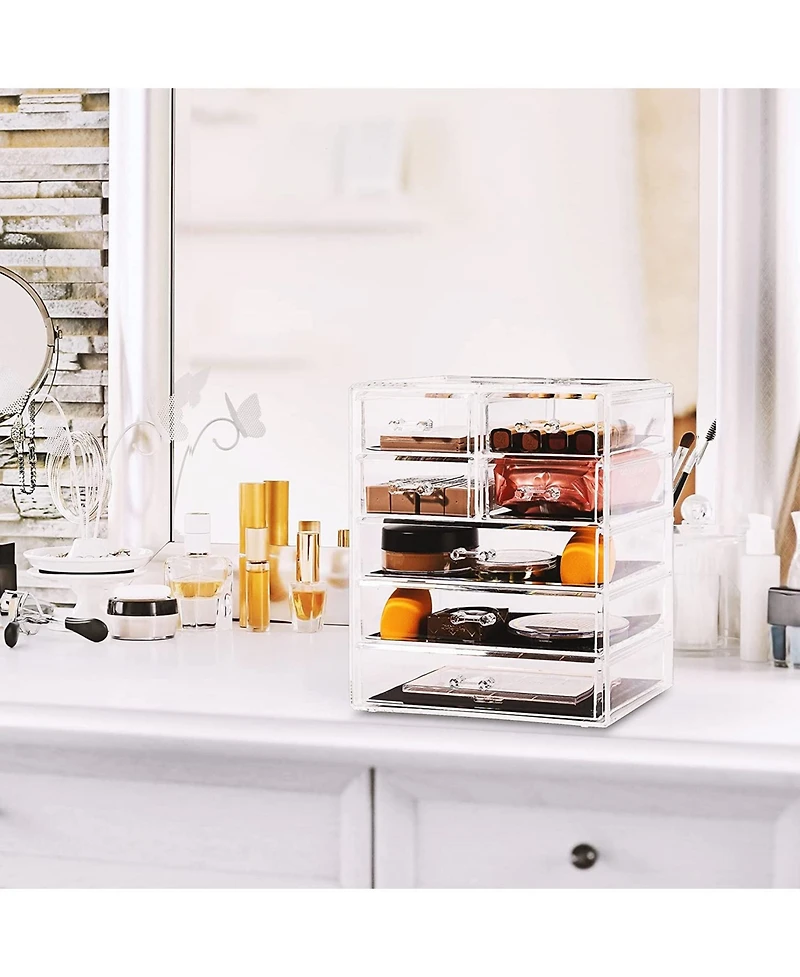 Sorbus Acrylic Makeup Organizer Case - Big Clear Makeup Organizer for Vanity, Bathroom, College Dorm, Closet, Desk
