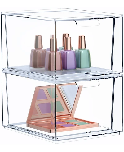 Sorbus 2 Pack Clear Stackable Acrylic Drawer Makeup Organizers - for Vanity, Bathroom, Under Sink, Cabinets, Jewelry, and More