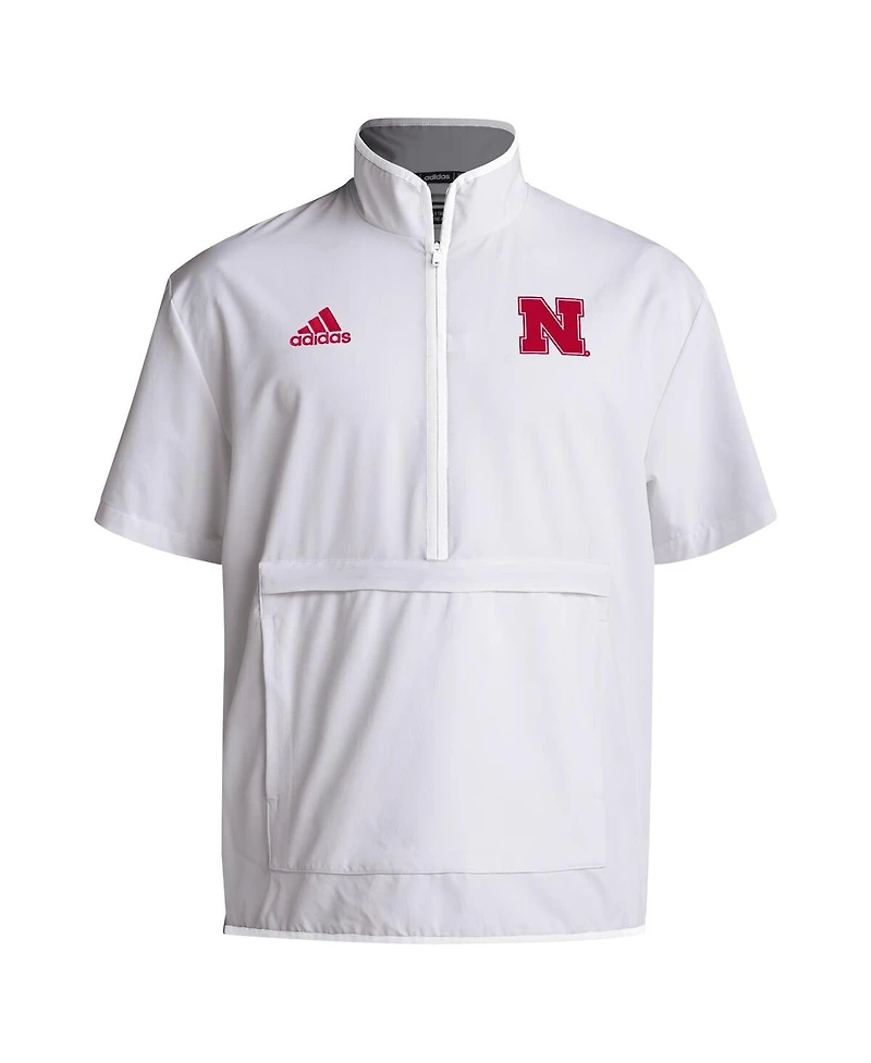 Adidas Men's White Nebraska Huskers Coaches Sideline Half-Zip Short Sleeve Jacket