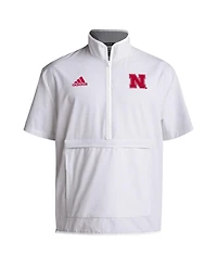 Adidas Men's White Nebraska Huskers Coaches Sideline Half-Zip Short Sleeve Jacket