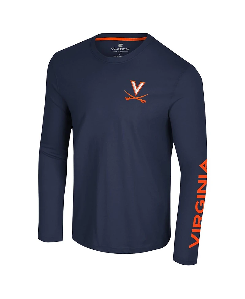 Colosseum Men's Navy Virginia Cavaliers Logo Lockup 3-Hit Active Blend Long Sleeve T-Shirt