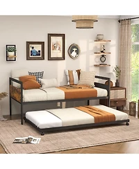 Sugift Twin Metal Daybed with Trundle Lockable Wheels