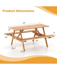 Vebreda 6 Person Picnic Table Set Patio Rectangle with 2 Built-in Benches and Umbrella Hole