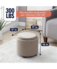Lawrence Round Linen Storage Ottoman with Table Top Lid