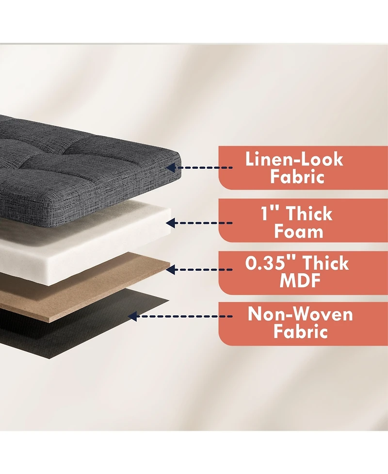Collapsible Tufted Linen Long Bench Storage Ottoman with 3 Drawers