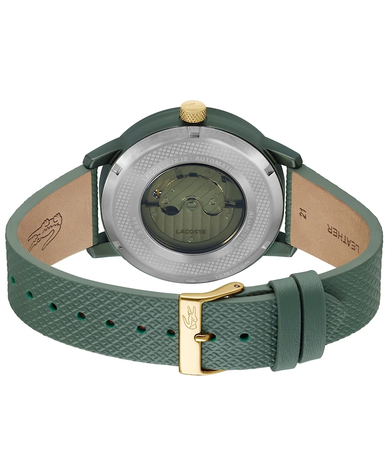 Lacoste L.12.12 Automatique Men's Green Leather Strap Watch 44mm