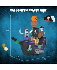Skonyon 7 Feet Long Halloween Inflatable Pirate Ship with Led Lights Blower