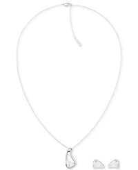 Calvin Klein Stainless Steel Pave Nugget Pendant Necklace & Stud Earrings Set
