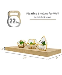 Sorbus 24 x 9 Inch 4 Pack Wall Mounted Floating Wood Shelves - for Bedroom, Kitchen, Living Room, Bathroom (Maple)