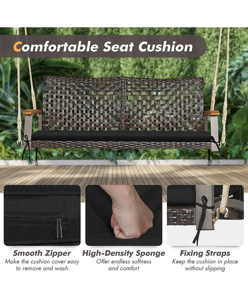 Sugift 2-Person Rattan Hanging Porch Swing Chair