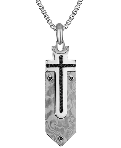 Bulova Marc Anthony Men's Black Diamond Damascus Sword Pendant Necklace (1/6 ct. t.w.) in Sterling Silver-Plate, 24" + 2" extender, BVP1079-wmmaa