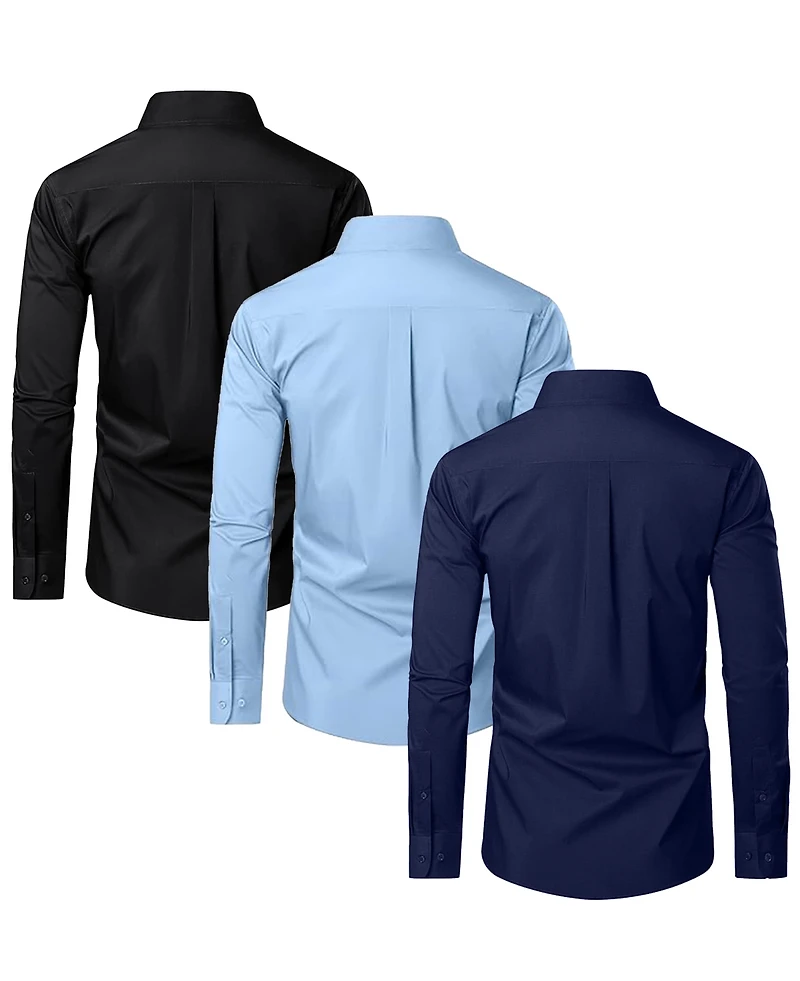 Blue Ice Men's Long Sleeve Classic Dress Shirt- 3 Pack