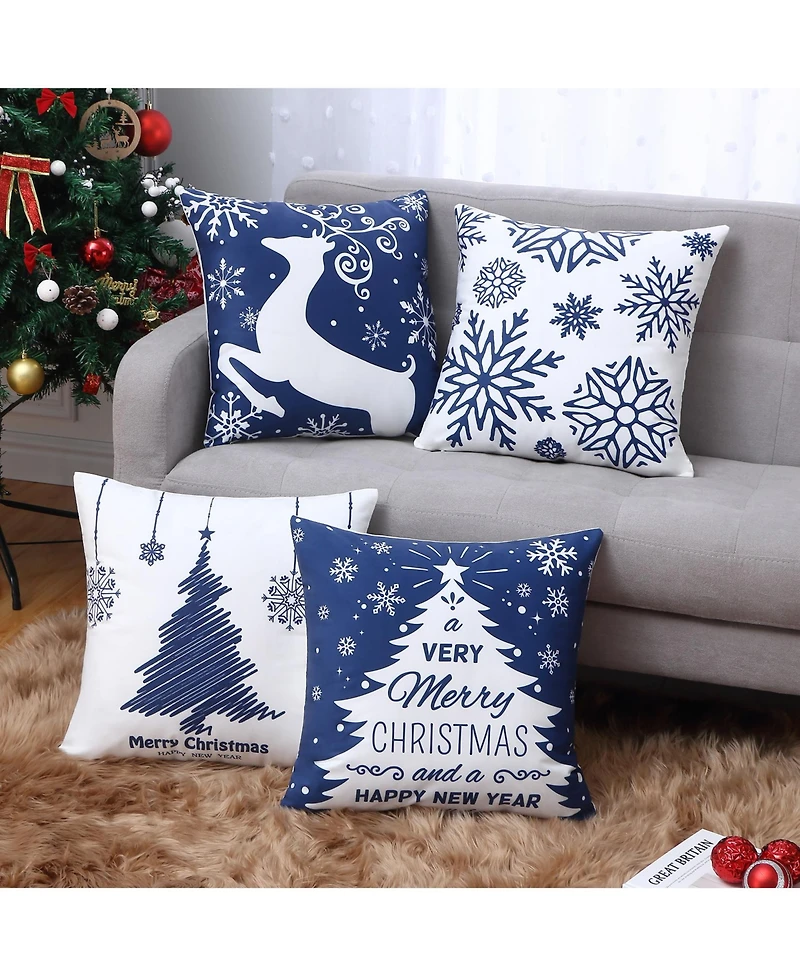 Caromio 4Pcs Velvet Christmas Decorative Throw Pillow Covers 18" x 18"