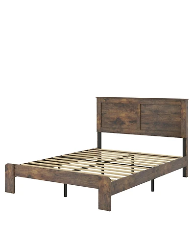 Mondawe Dark Brown Full Size Wood Platform Bed Frame Noise Free and Easy Assembly Tool